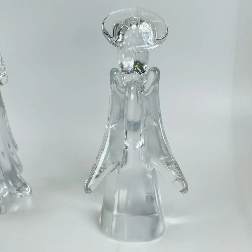 Pair Vtg Heavy Clear Glass Angel Figurine 7.5